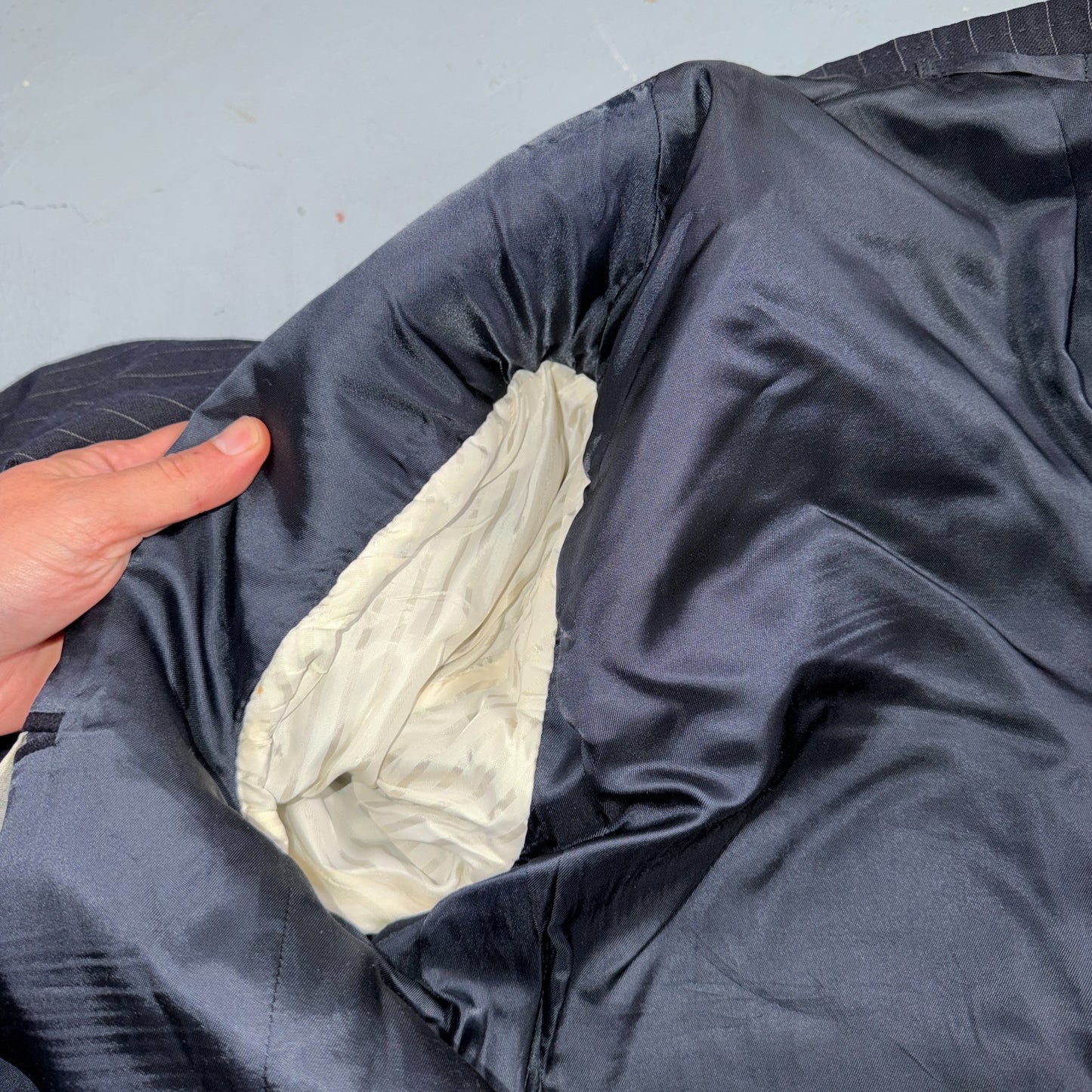 VTG Wool Suit Italy 54 Jacket Sport Coat Virgilini Double Breast Pin Stripe 80s