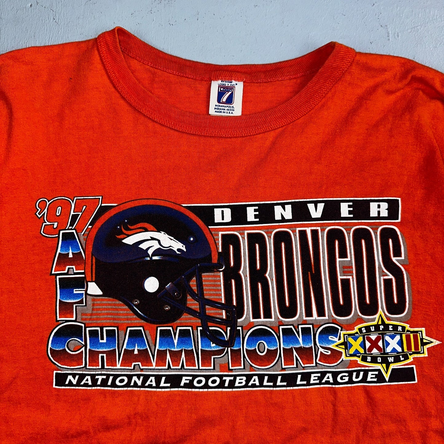 Denver Broncos 1997 Vintage Logo 7 AFC Champion T Shirt Orange Football 2XL
