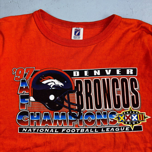 Denver Broncos 1997 Vintage Logo 7 AFC Champion T Shirt Orange Football 2XL