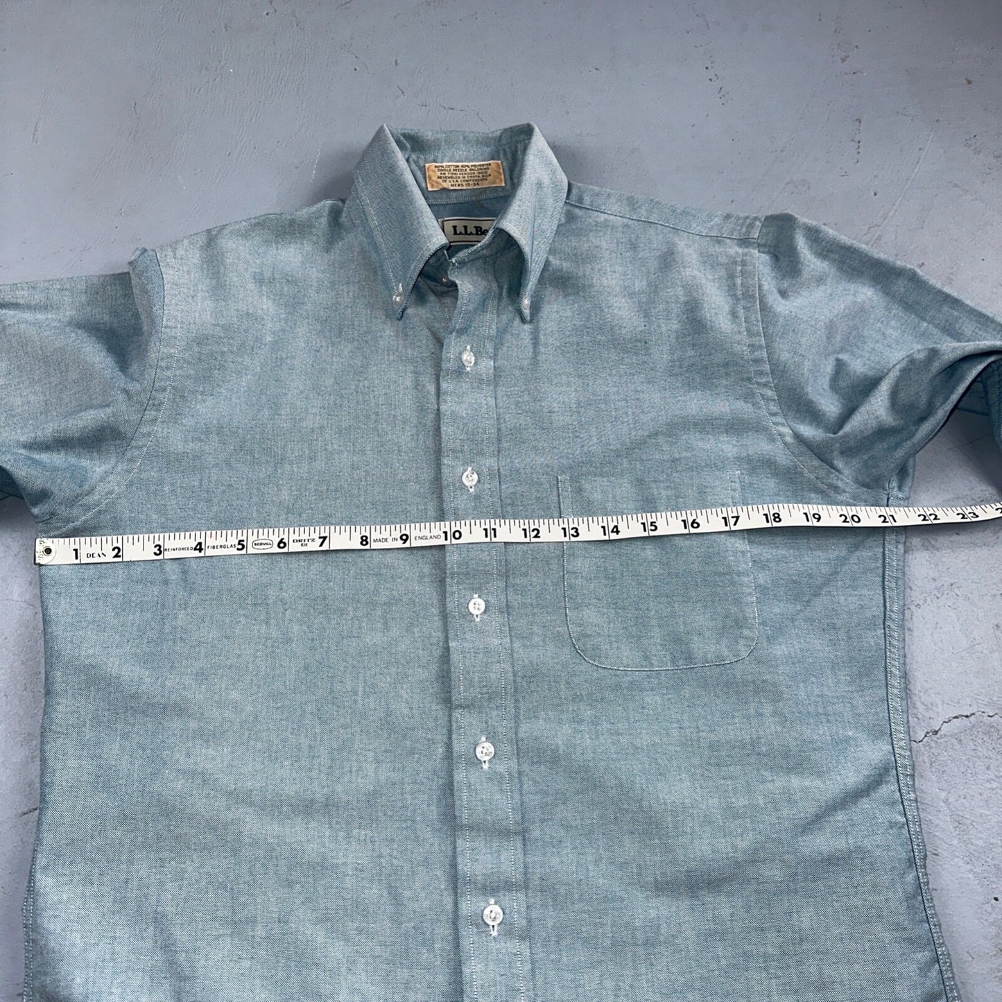 LL Bean Chambray Shirt Mens Size 15 34 Reg Button Long Sleeve Blue Cotton