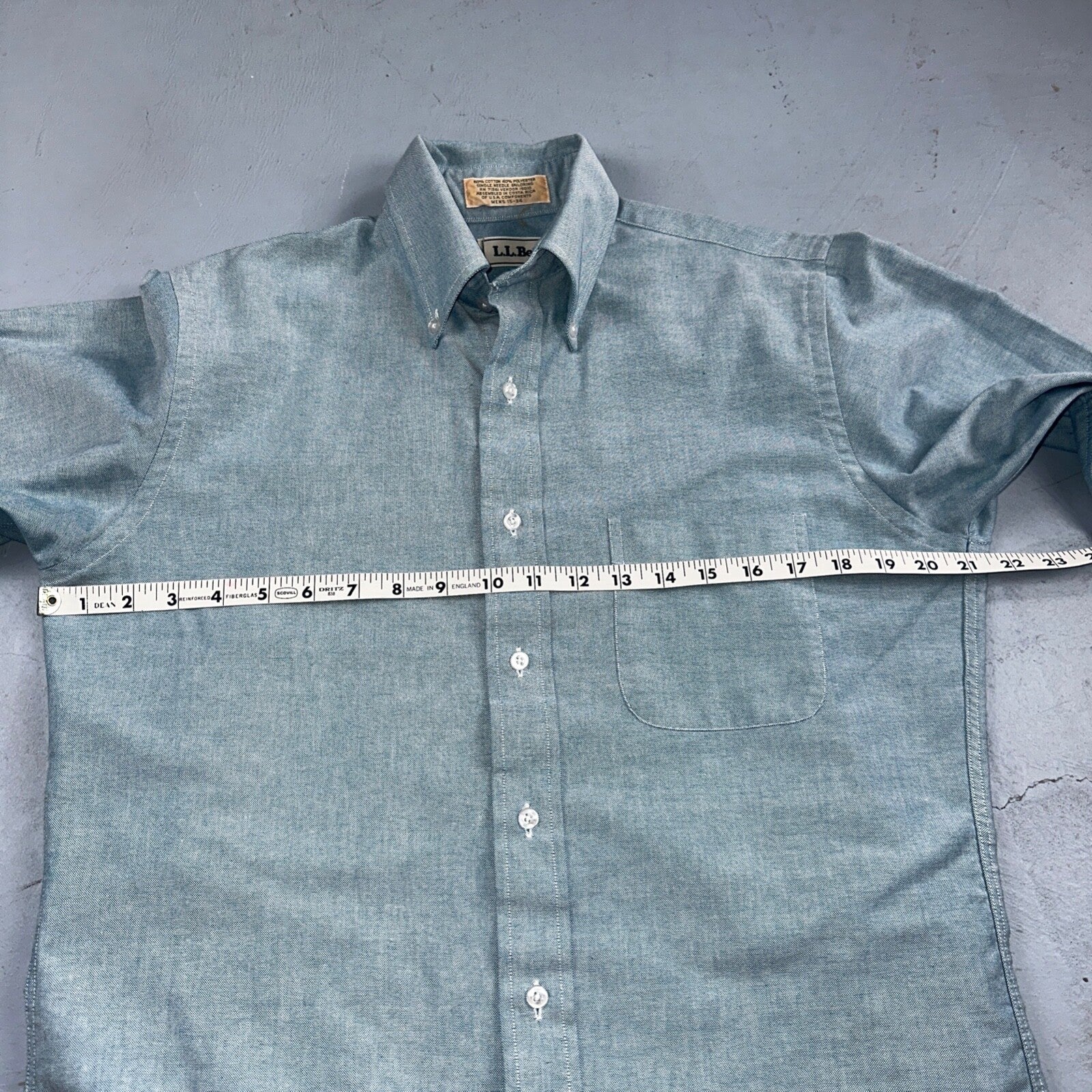 LL Bean Chambray Shirt Mens Size 15 34 Reg Button Long Sleeve Blue Cotton