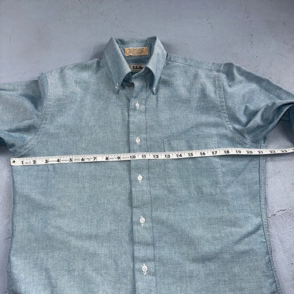 LL Bean Chambray Shirt Mens Size 15 34 Reg Button Long Sleeve Blue Cotton
