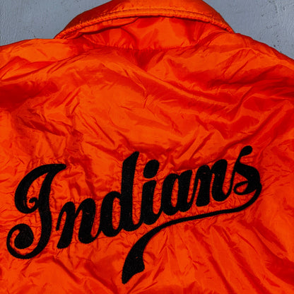 Vintage Indians Coach Starter Satin Jacket Nylon 80s Orange Chainstitch Pat