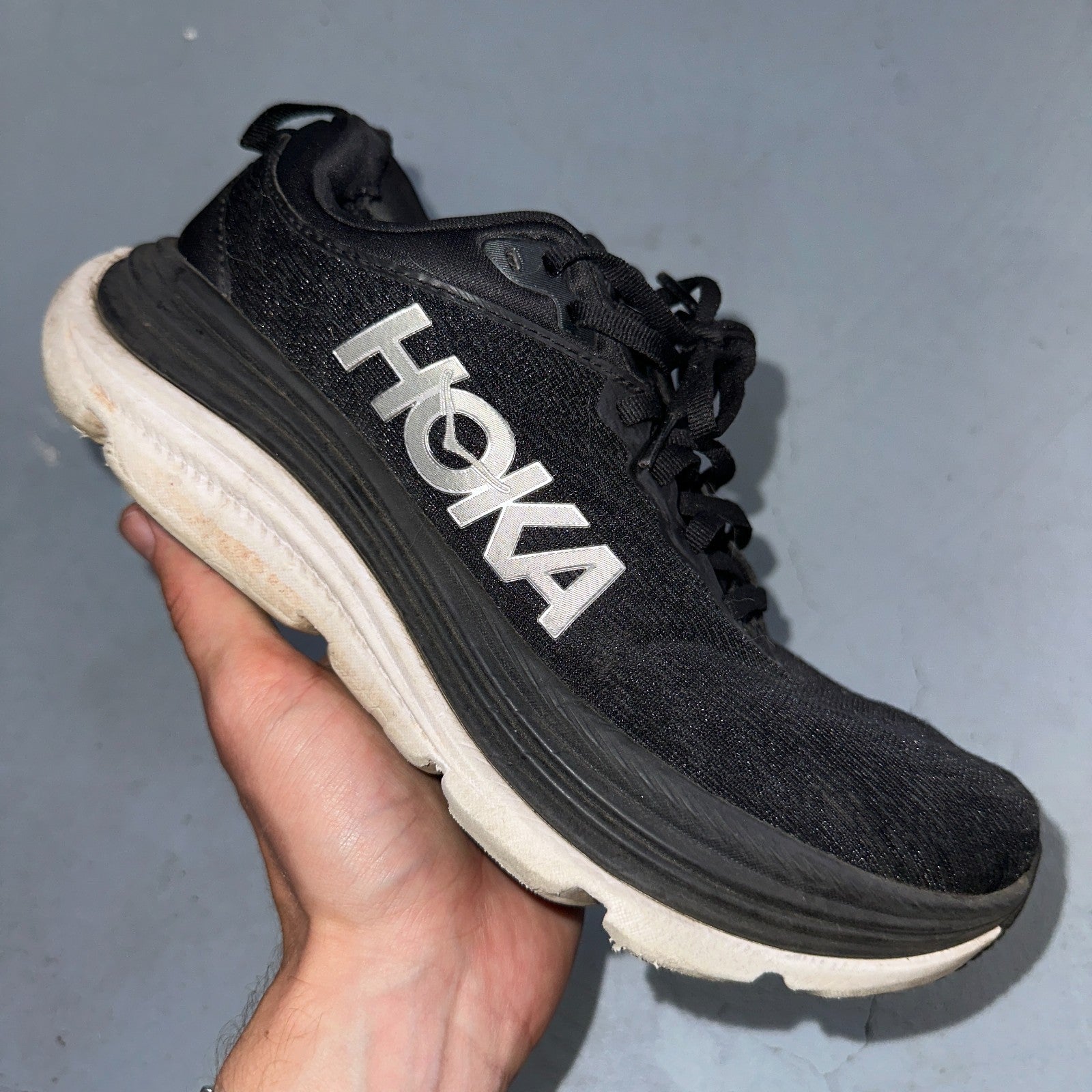 Hoka One One Womens Gaviota 5 1134235 BWHT Black Running Shoes Size 7 D