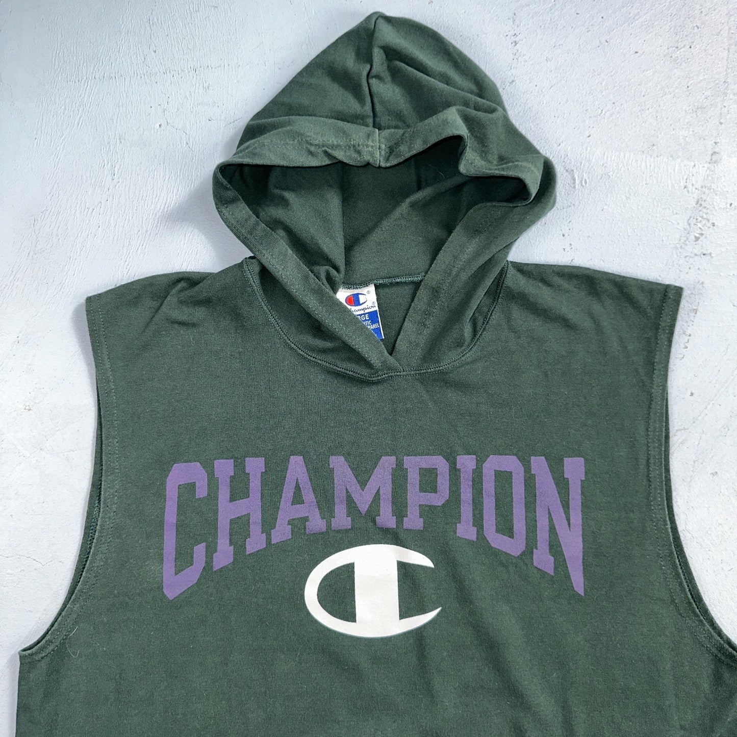 Vintage Champion Shirt Mens L Green Hoodie Sleeveless Workout Gym Boxing USA