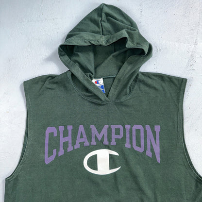 Vintage Champion Shirt Mens L Green Hoodie Sleeveless Workout Gym Boxing USA