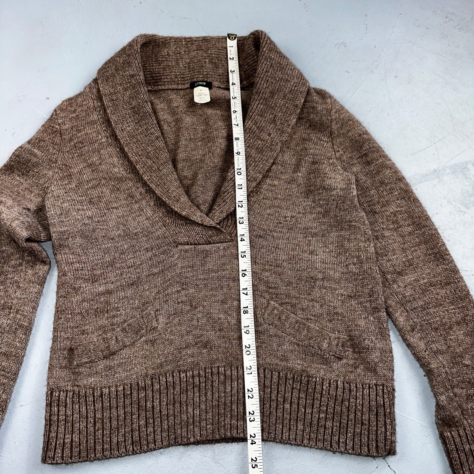 J.Crew Shawl Popover Sweater Brown Merino Wool Alpaca Size M Long Sleeve Cozy