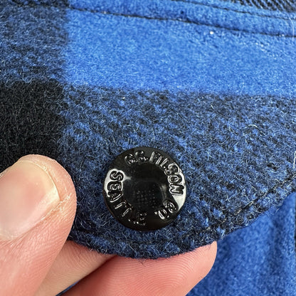 Filson CC Wool Mackinaw Cruiser Jacket Blue Plaid L Distressed VTG USA