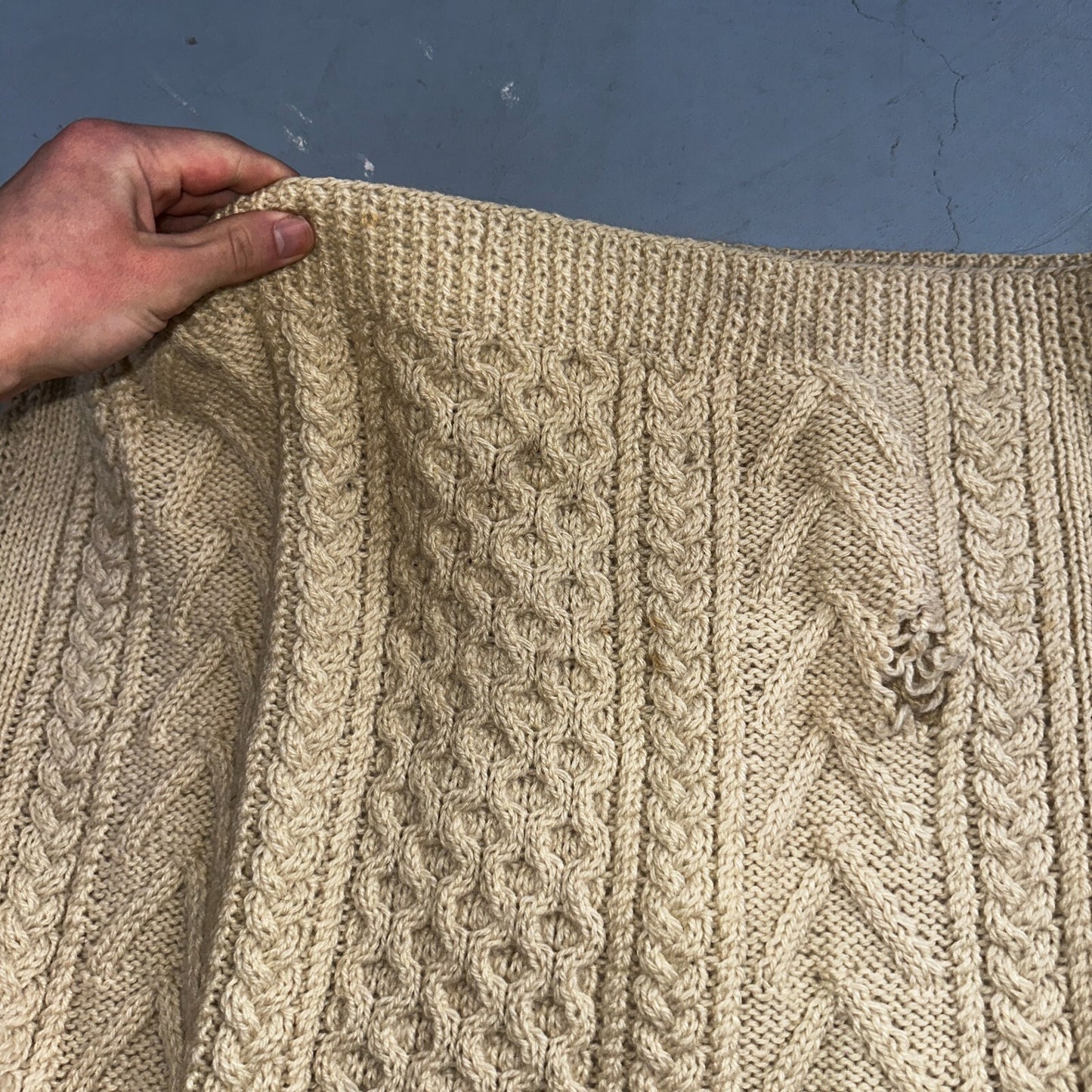 VTG Sweater Mens M Cream Cable Knit Ribbed Full Zip 1960s Rockabilly Ivory Rare