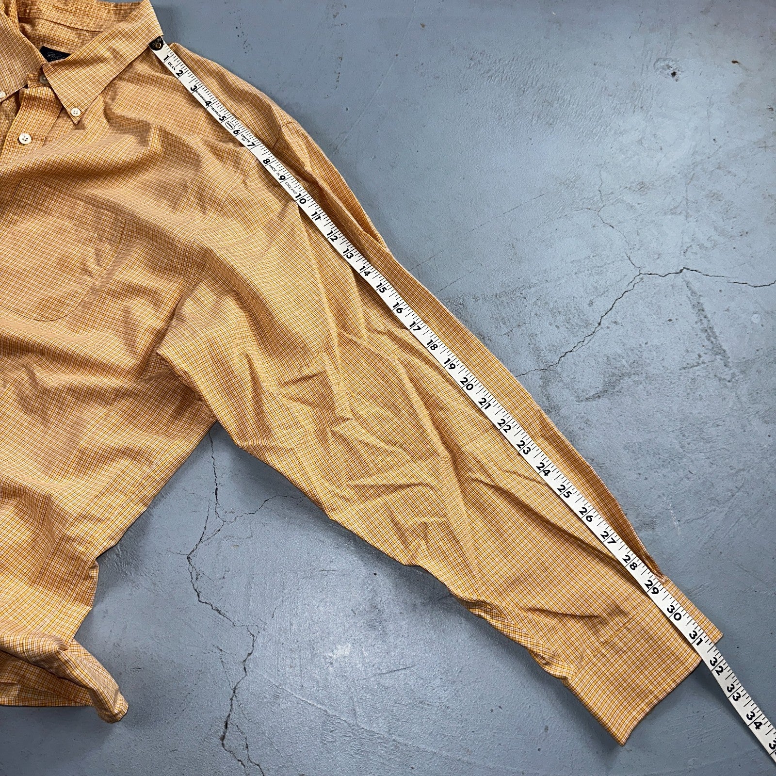 Brooks Brothers No Iron Button Down Long Sleeve Orange White Check Shirt 2XL