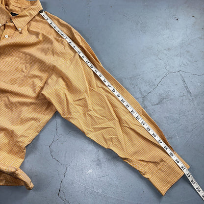 Brooks Brothers No Iron Button Down Long Sleeve Orange White Check Shirt 2XL