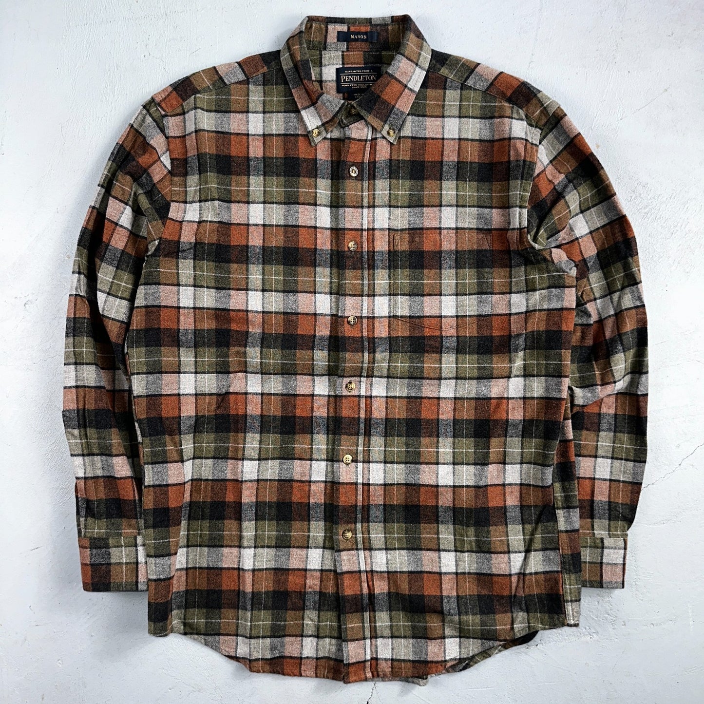 Pendleton Mason Flannel Shirt Mens Size Medium Brown Green Plaid Long Sleeve