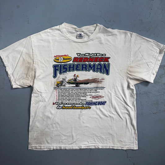 Redneck Fisherman Pro DELTA VTG T Shirt Y2K Joke Humor LOL Funny Buck Thrashed