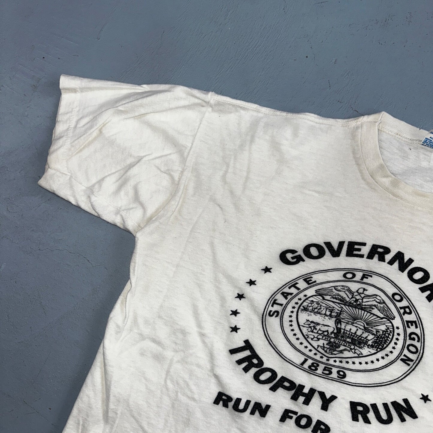 Oregon Champion XL Governors Trophy Run VTG T Shirt 1980s Blue Bar Single Stitch