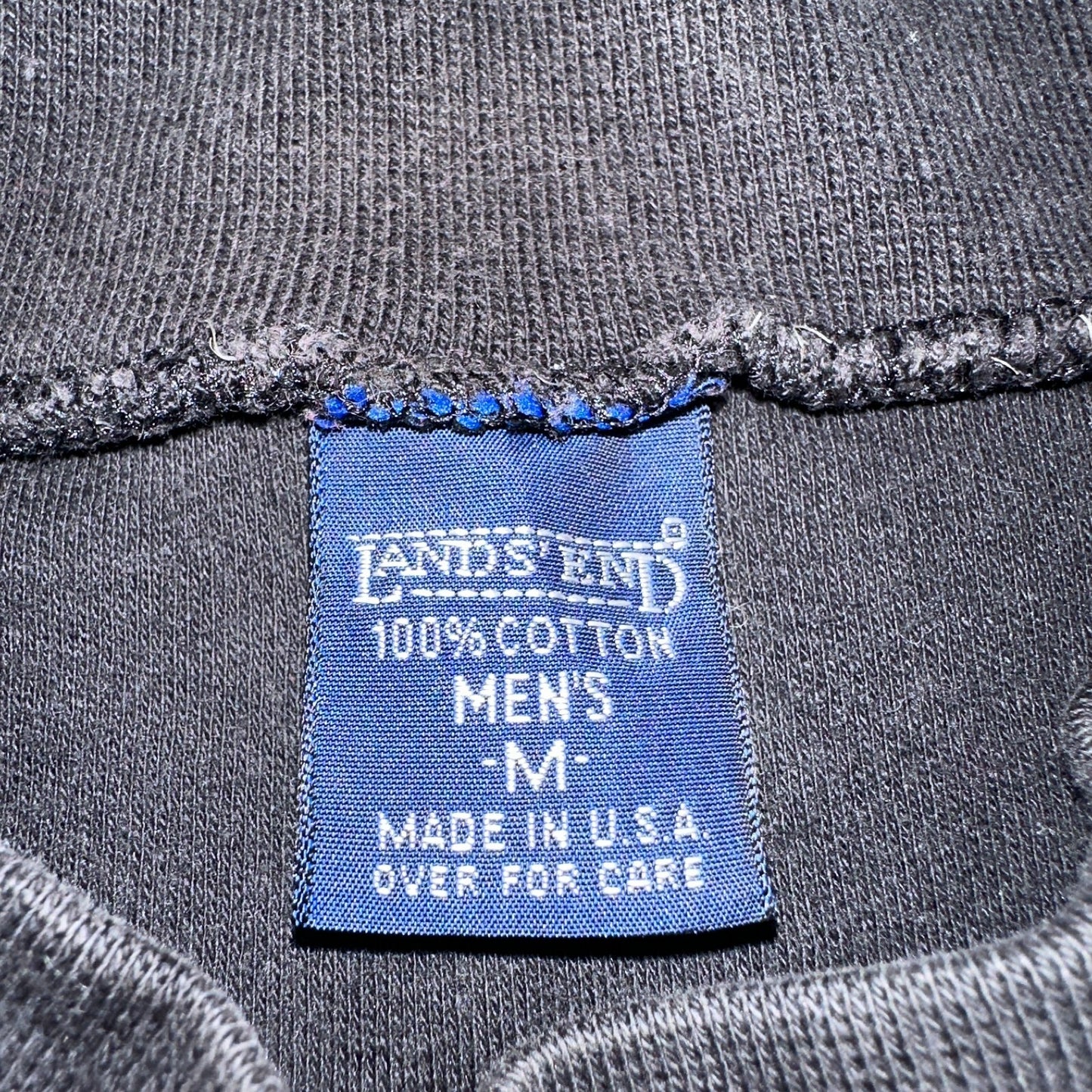 Lands End Black USA VTG T Shirt Single Stitch Long Sleeve Mock Neck Rare 90s