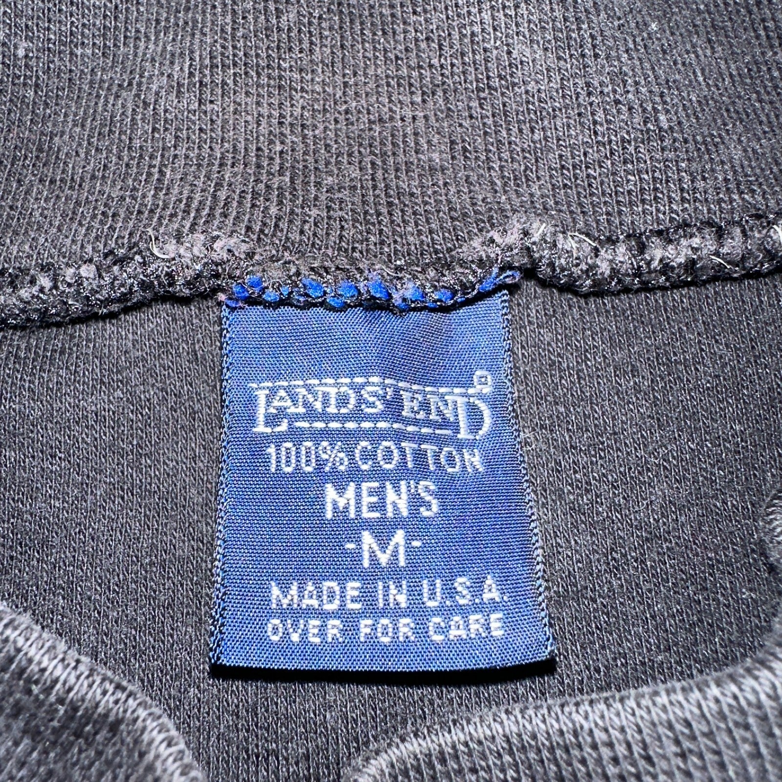 Lands End Black USA VTG T Shirt Single Stitch Long Sleeve Mock Neck Rare 90s
