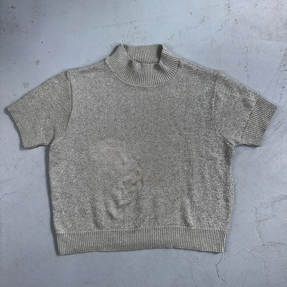 BFA Classics Womens Knit Short Sleeve Sweater Size Small Silver Sparkly Cute