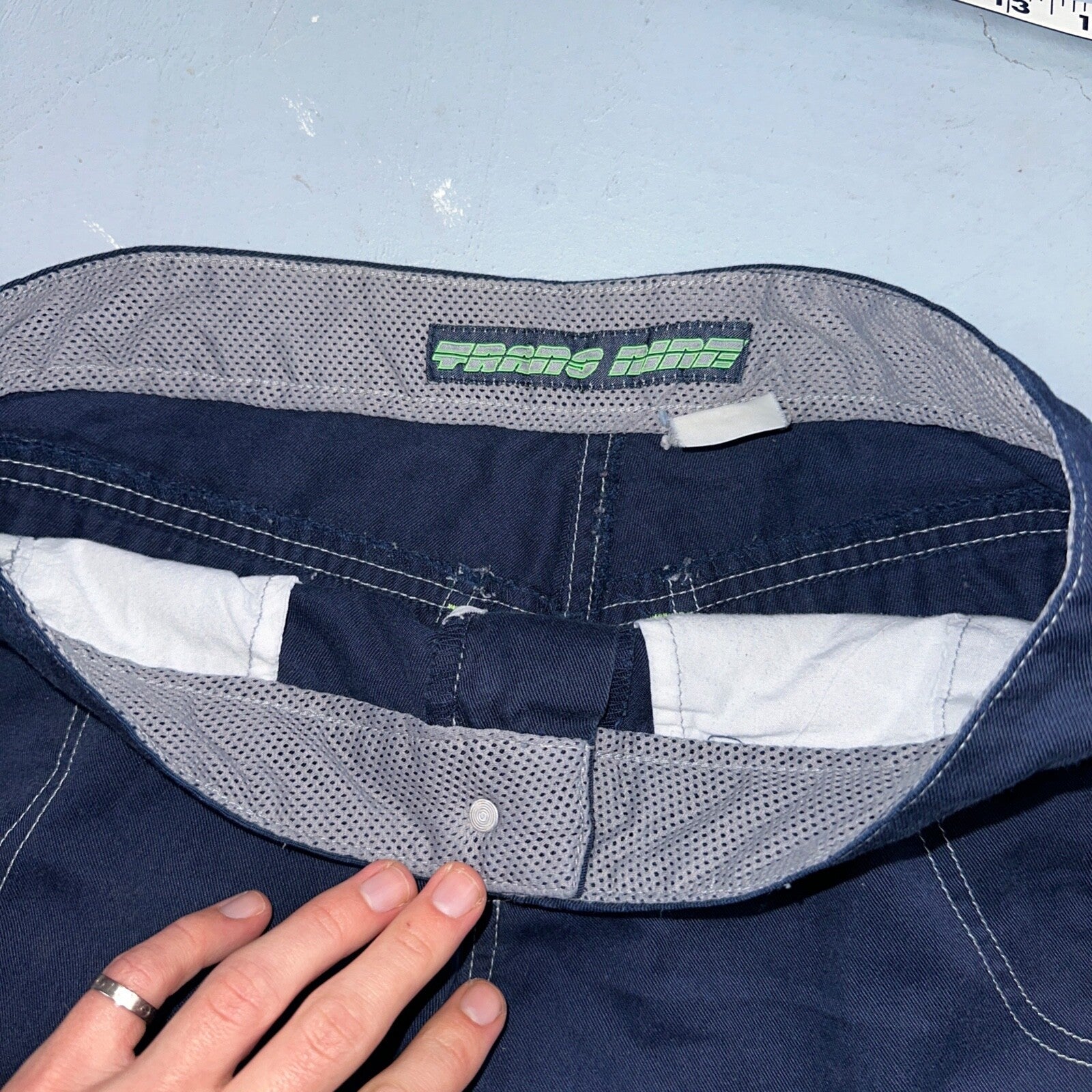 Vintage Trans Nine Rave Y2K Navy Blue Wide Leg Retro Pants Womens 30 x 30