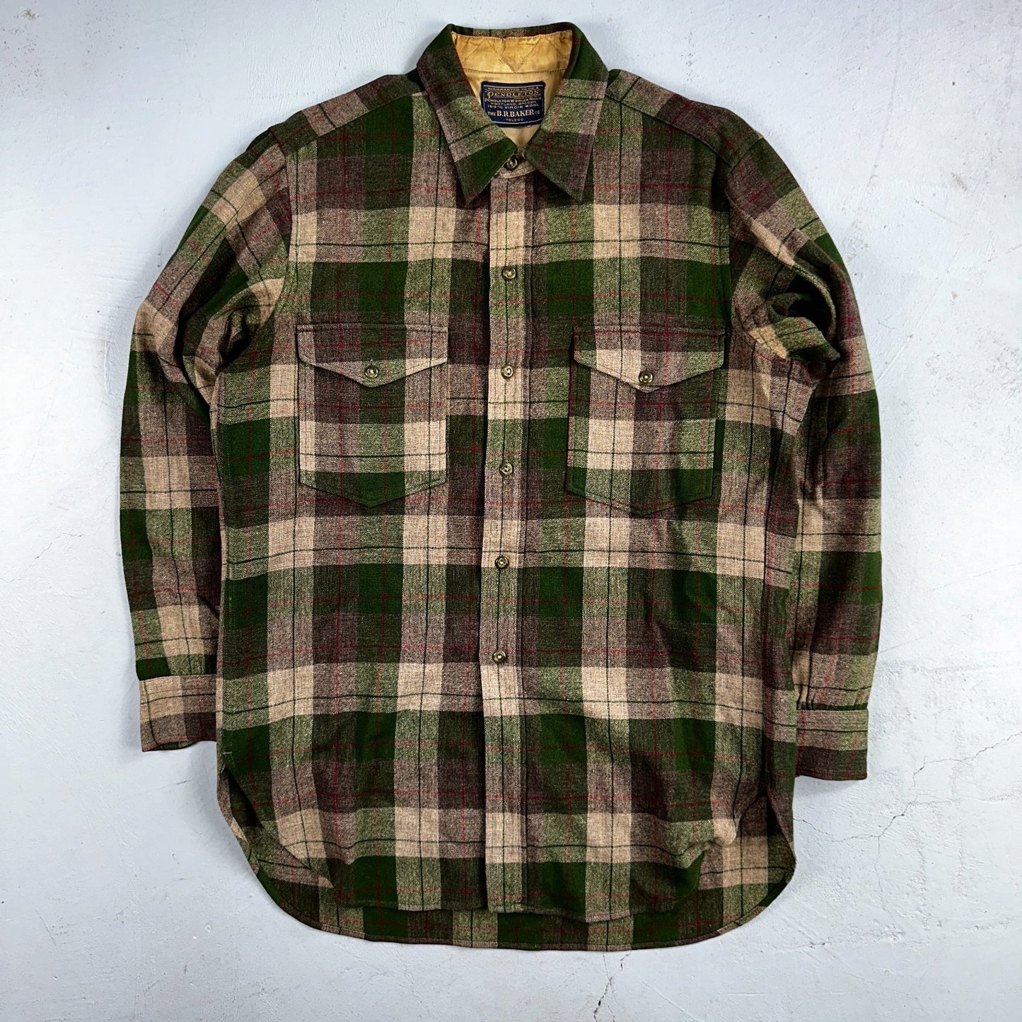 Pendleton VTG BR Baker Shirt Plaid 100% Wool Button Down Size M Plaid 1950s Camp