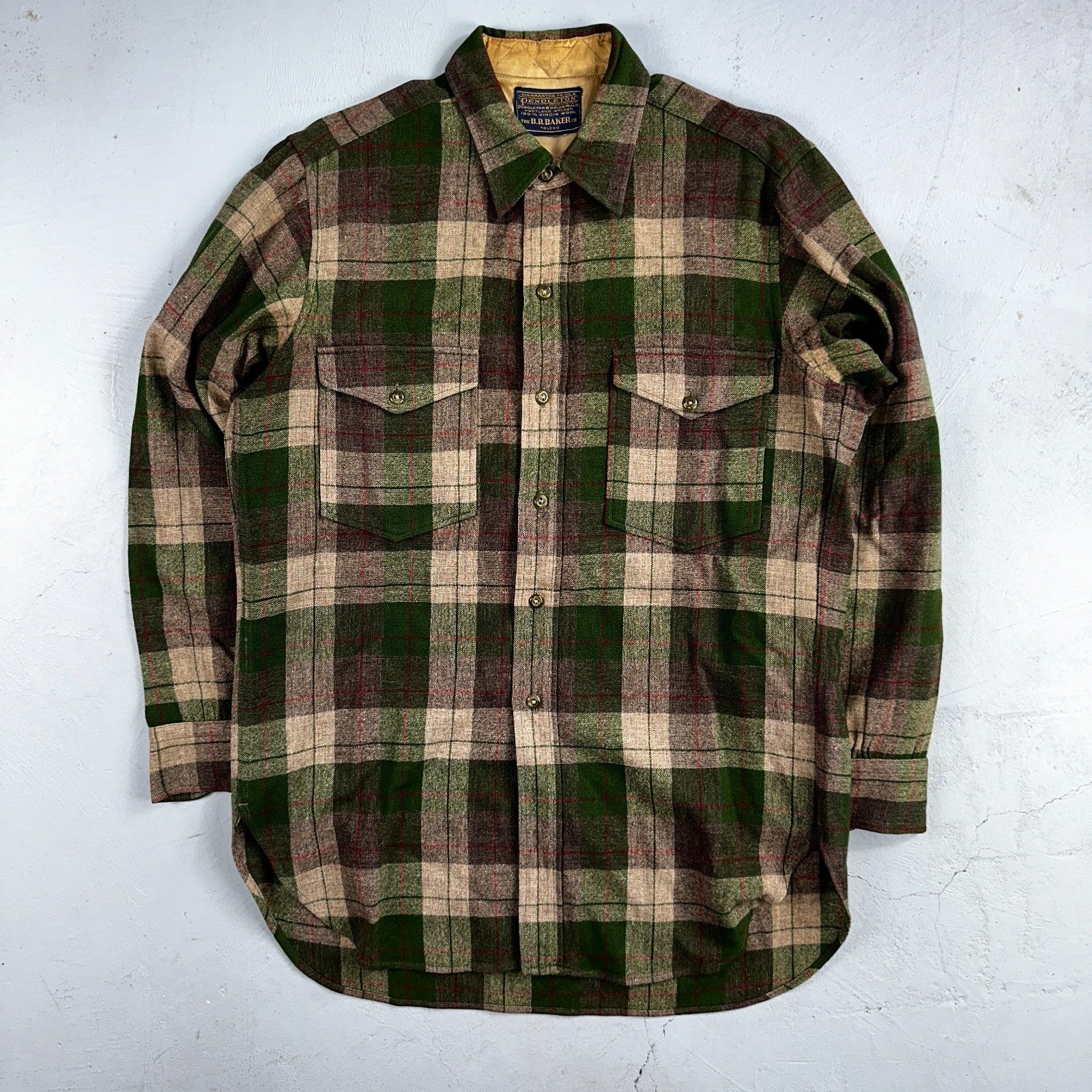 Pendleton VTG BR Baker Shirt Plaid 100% Wool Button Down Size M Plaid 1950s Camp