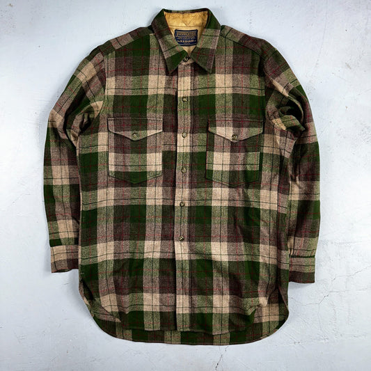 Pendleton VTG BR Baker Shirt Plaid 100% Wool Button Down Size M Plaid 1950s Camp