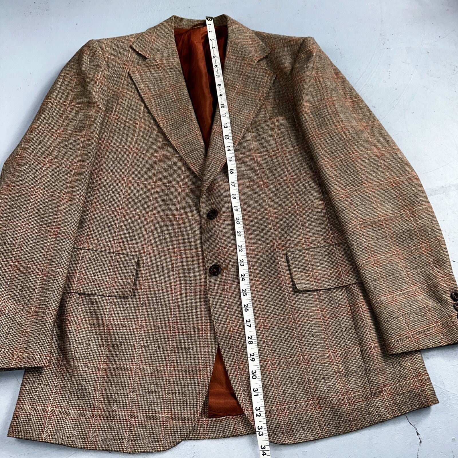 VTG Mens 3 PC Suit 42 Jacket Coat Pants Vest Plaid Rockabilly 70s 1970s Brown