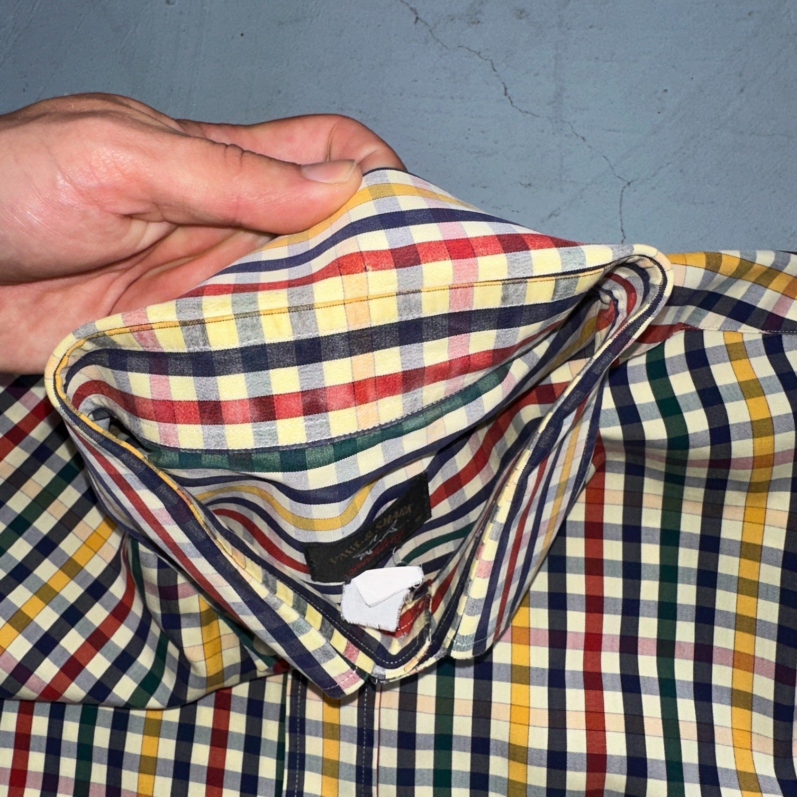 Paul & Shark Shirt Men's 46 Button Down Long Sleeve Gingham Check Italy Tricolor