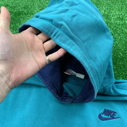 Nike Vintage Sweatshirt Mens T Shirt Tonal Hoodie Center Swoosh Blue 80s Rap