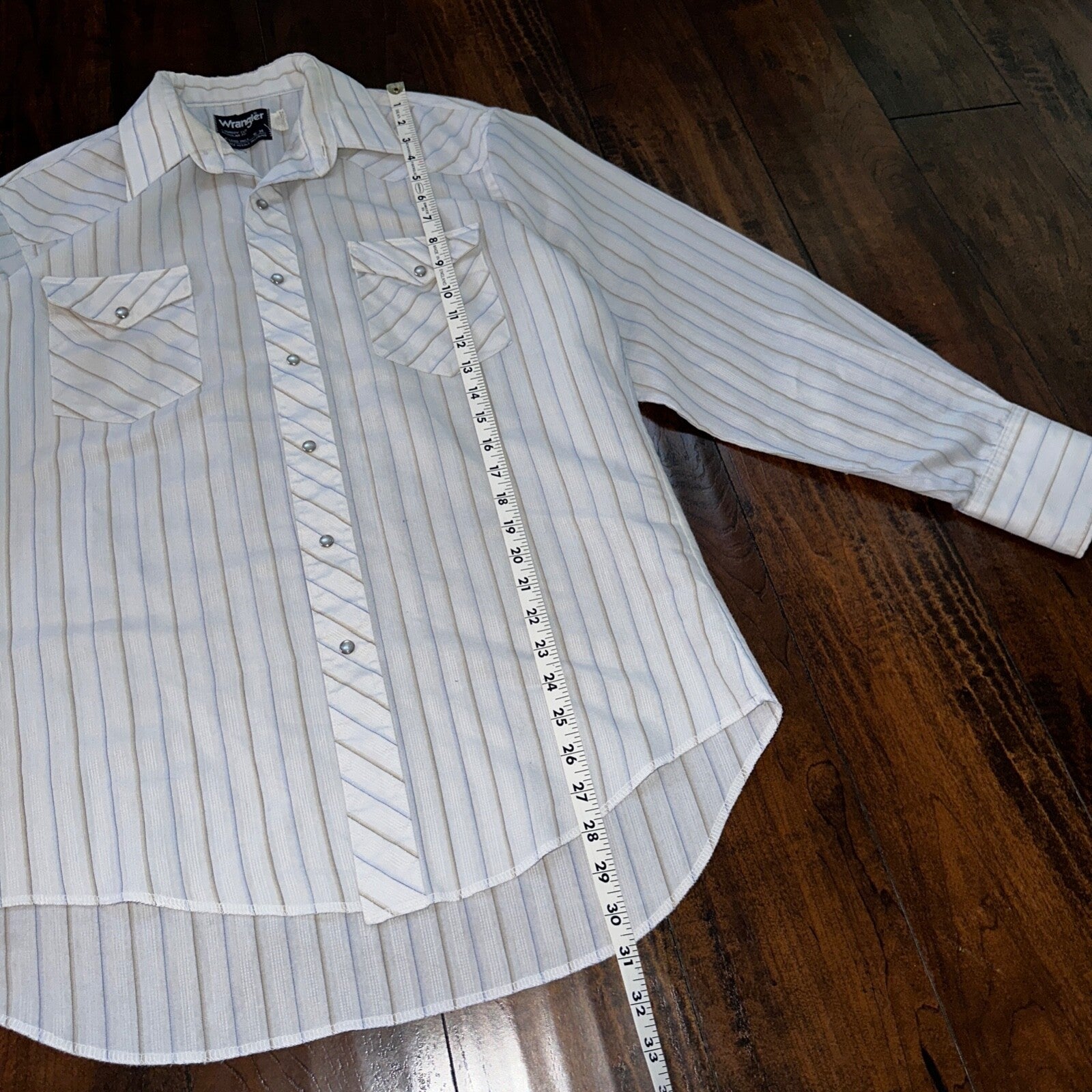 VTG Wrangler Shirt 16-34 Button USA PEARL SNAP Cowboy Cut X-Long Tail Stripe