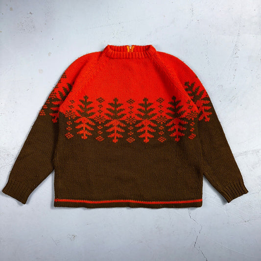 Orange Forest Sweater L Brown Knit USA Made Hunting Cottage Core Anita Shops 70s