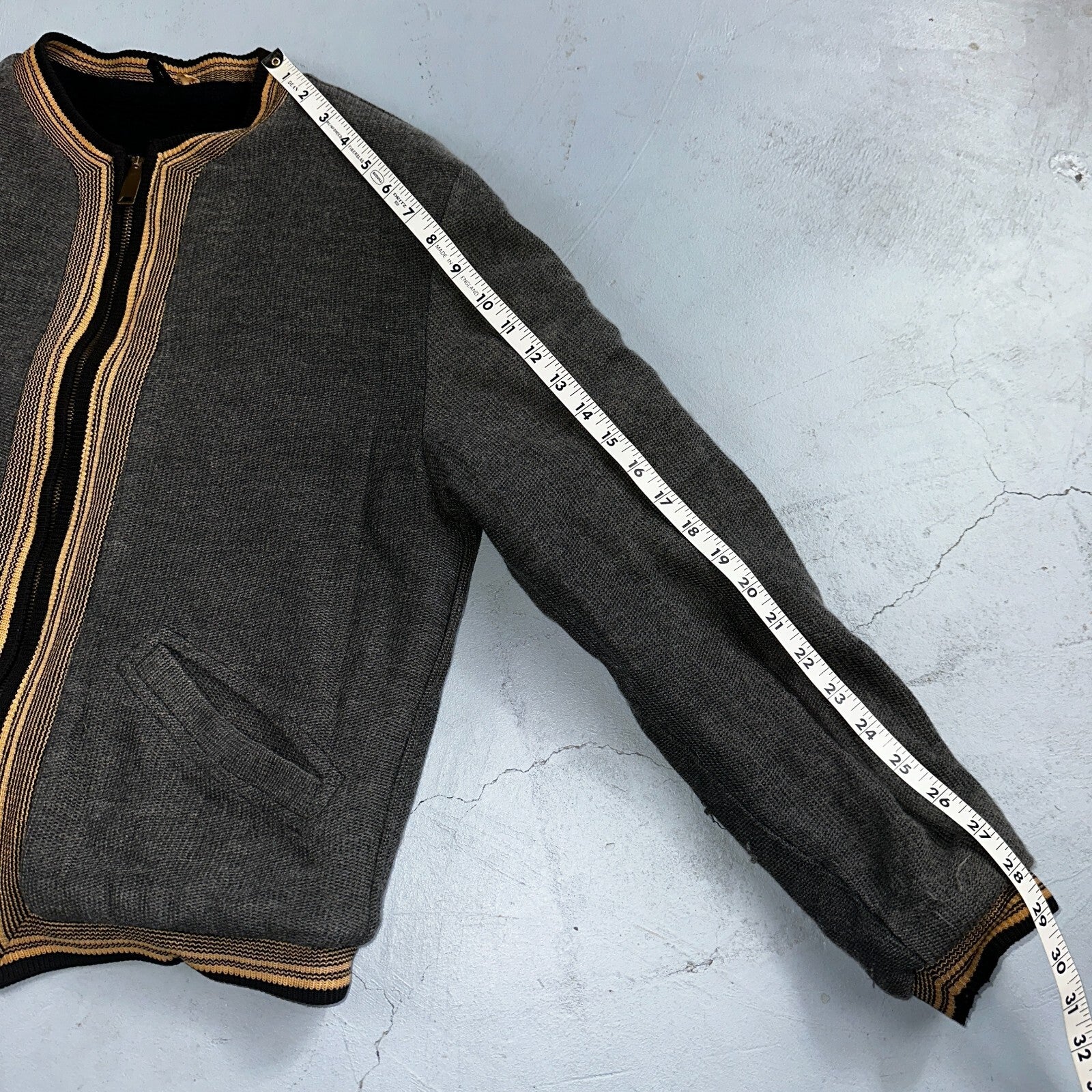 VTG 40s Wool Lined Men Zipper Jacket Sweater Salt Pepper Gray 1940s Rockabilly