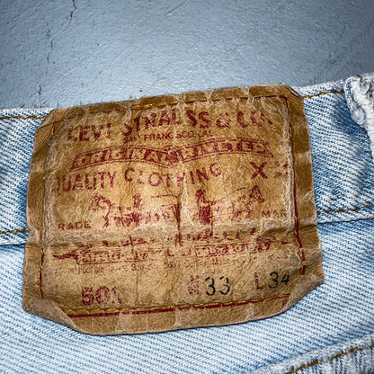 Levis 501 Vintage 90s USA XX Straight Leg Jeans Blue Light Wash 33x34 Act 30x32