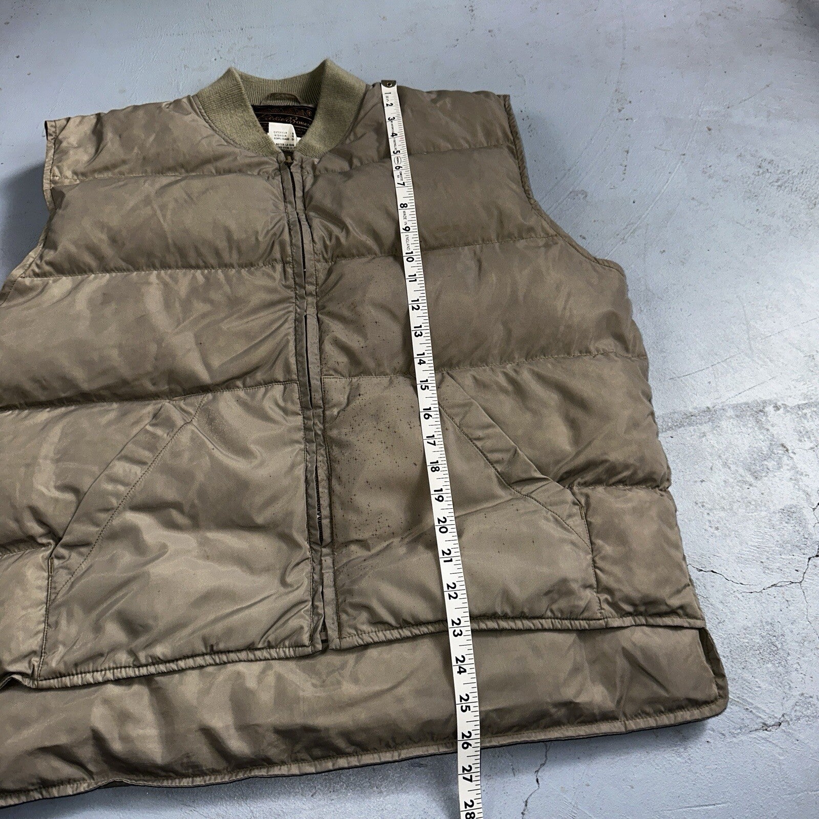 Eddie Bauer VTG 90s Goose Down Puffer Vest Jacket Size Large Beige Winter Style