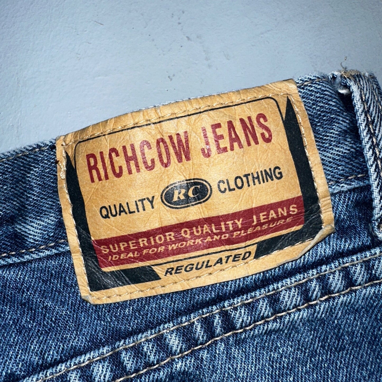 Richcow Jeans Vintage Y2K Carpenter Blue Denim Jeans Mens Size 38x32 Embroidery