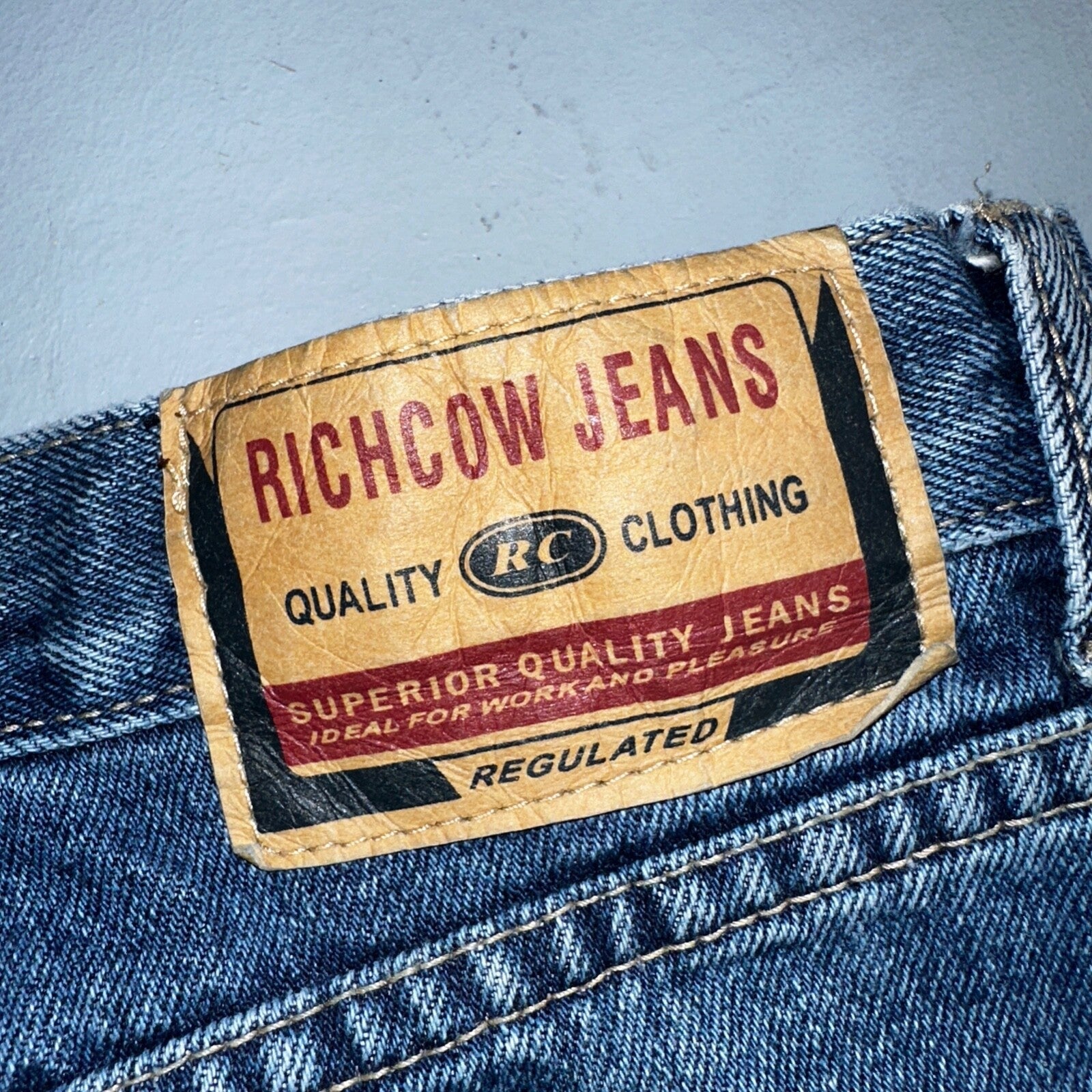 Richcow Jeans Vintage Y2K Carpenter Blue Denim Jeans Mens Size 38x32 Embroidery