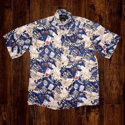 Nicole Miller 100% Silk Shirt Vintage 1994 Limited Quantities Cars Drivers Test