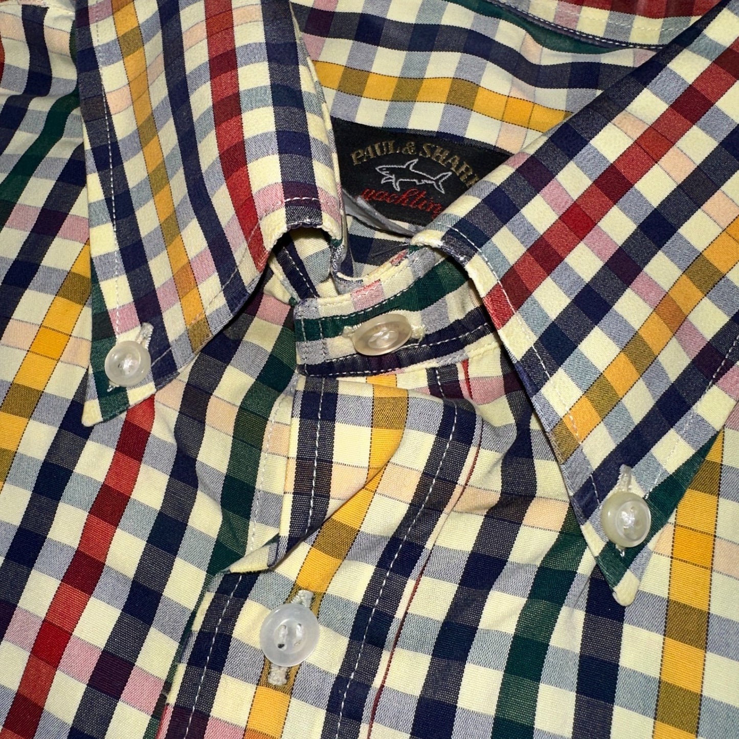 Paul & Shark Shirt Men's 46 Button Down Long Sleeve Gingham Check Italy Tricolor