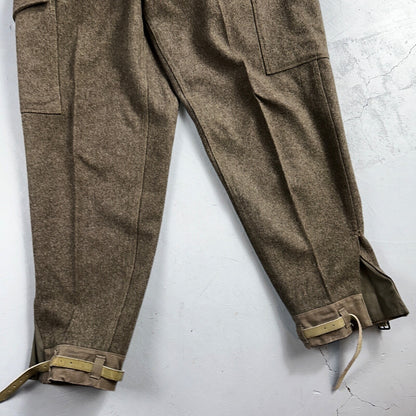 Vintage 1960s Swedish Army Wool Cargo Heavy Pants WWII Leather Straps 34x31