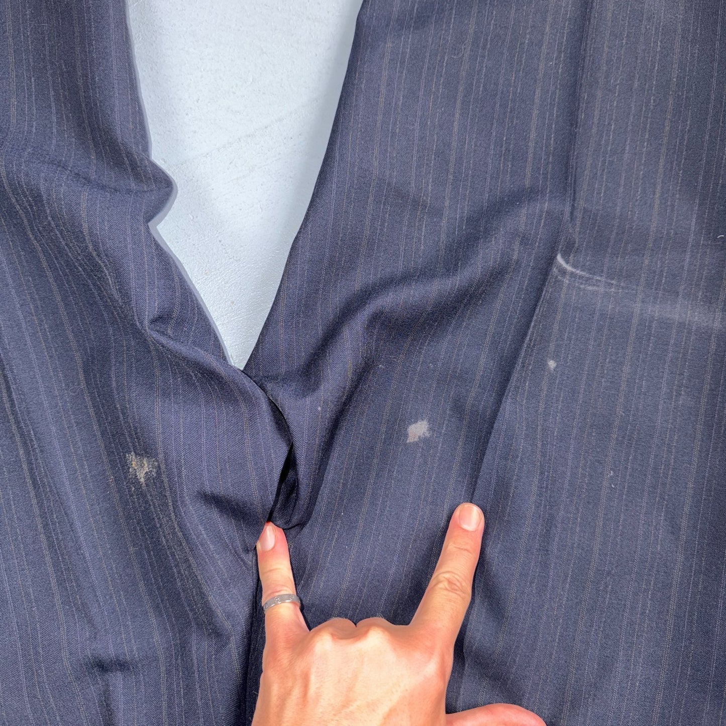 VTG Mens 2 PC Suit 42 Jacket Coat Pants Blue Striped USA Golden Lancer 80s Wool