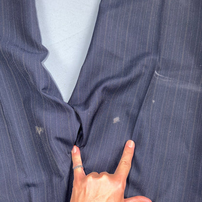 VTG Mens 2 PC Suit 42 Jacket Coat Pants Blue Striped USA Golden Lancer 80s Wool