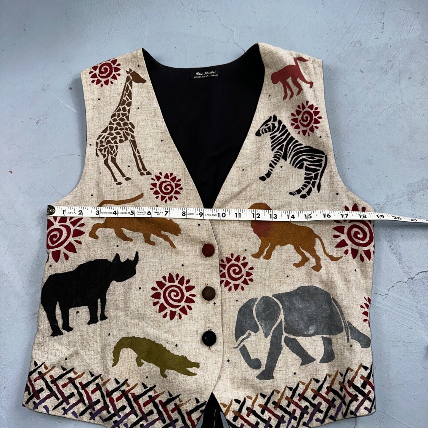 Brie Kriebel Animals Zoo Vest Art to Wear Womens Sz M Rare 80s Giraffe Elephant