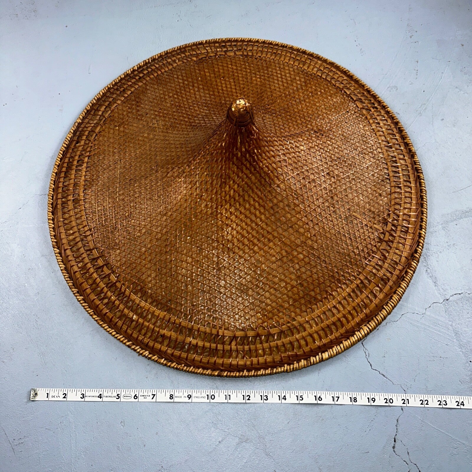 Vintage Asian Conical Rattan Leaf Rickshaw Coolie Hat Cantonese Chinese Handmade