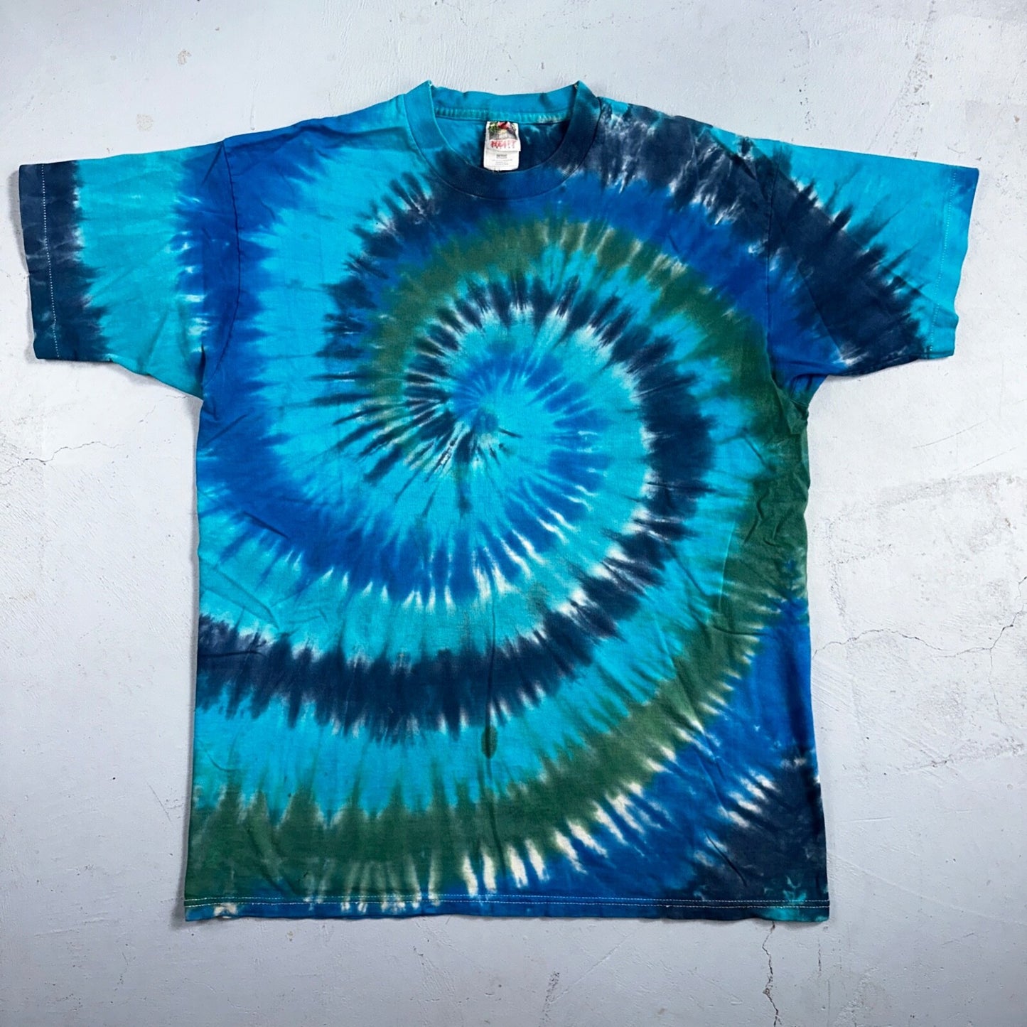 Tye Dye Blue Green Swirl Single Stitch VTG T Shirt Basic Hippie Stoner Vibe XL