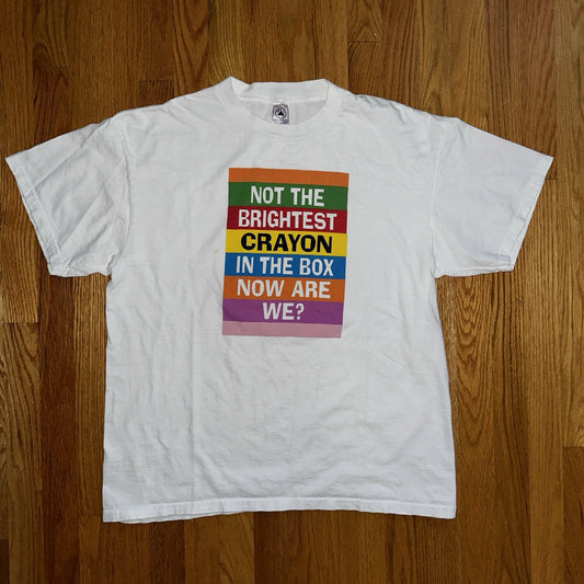 Brightest Crayon Crayola Vintage 90s Rainbow T Shirt Quote Funny Joke Mockery