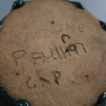 Green Glazed Small Size Motif Bowl Cute Ceramic Green VTG 90s Handmade Art Folk