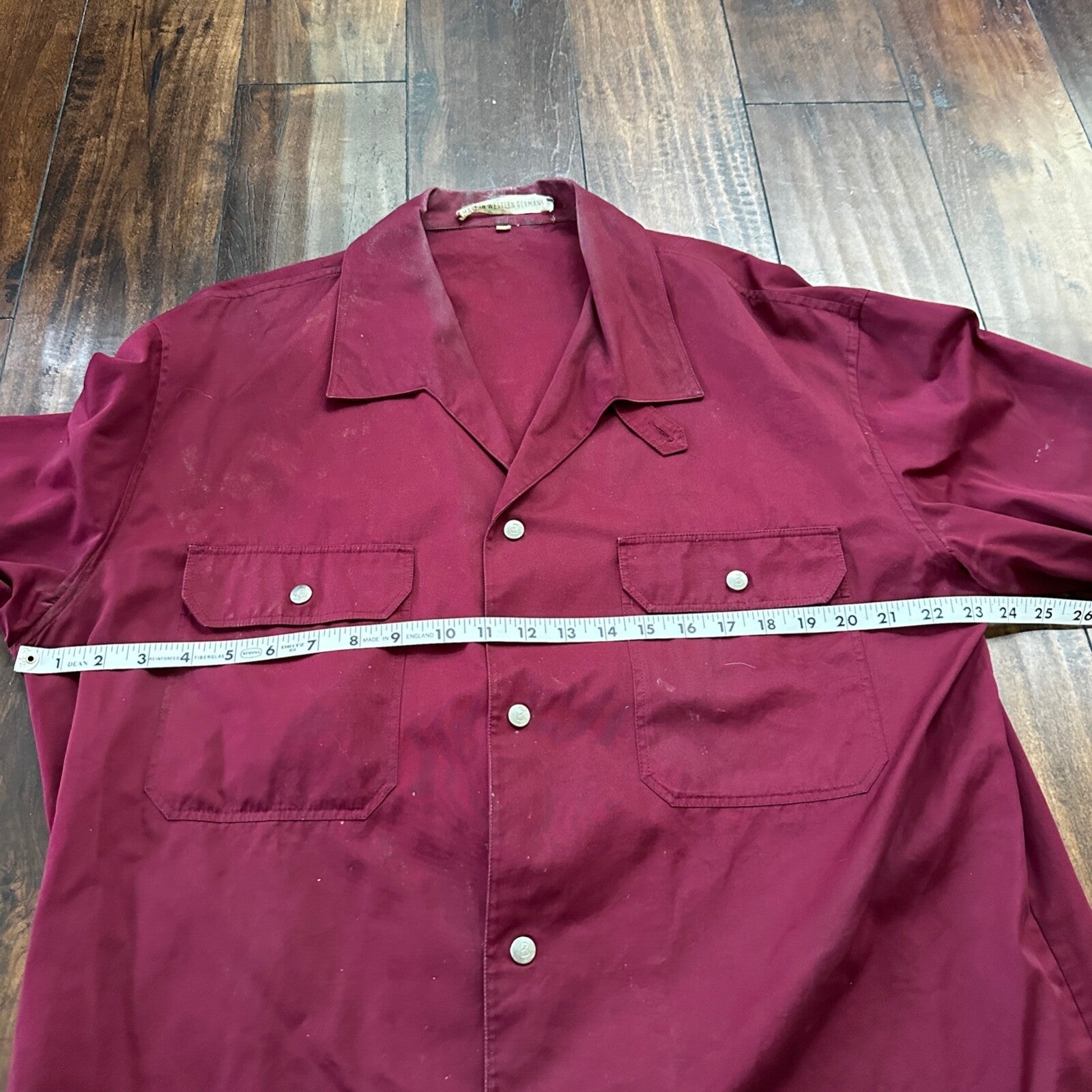 1960s 60s Jacket Shirt Bogner Germany Long Sleeve Button Snap Rockabilly Maroon