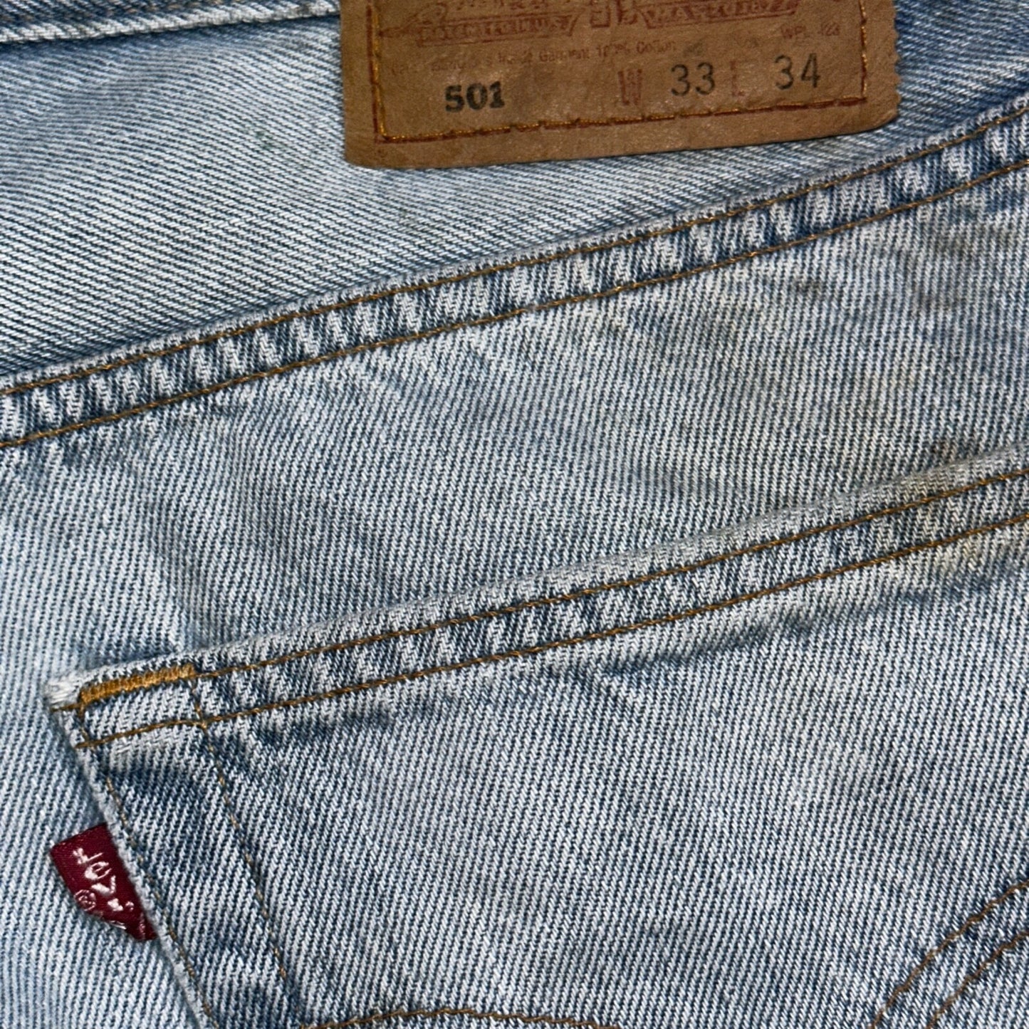 Levis 501 Vintage 90s XX Straight Leg Mexico Jeans 33x34 Light Wash Act 31x27