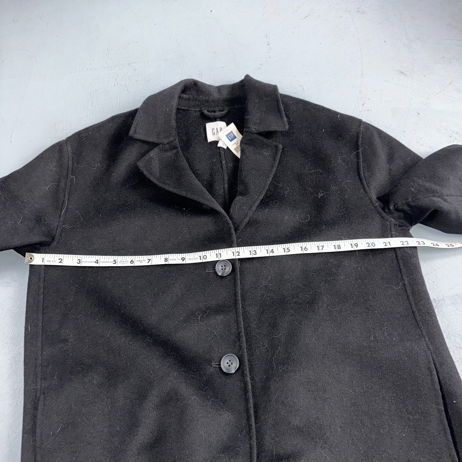 Gap Jacket Womens Large Black Wool Button Over Pea Coat Pocket Dressy Career