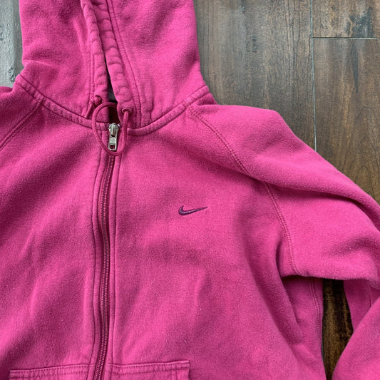 VTG Nike Girls Pink Hoodie Tonal Center Swoosh Promo Rap 90s 80s