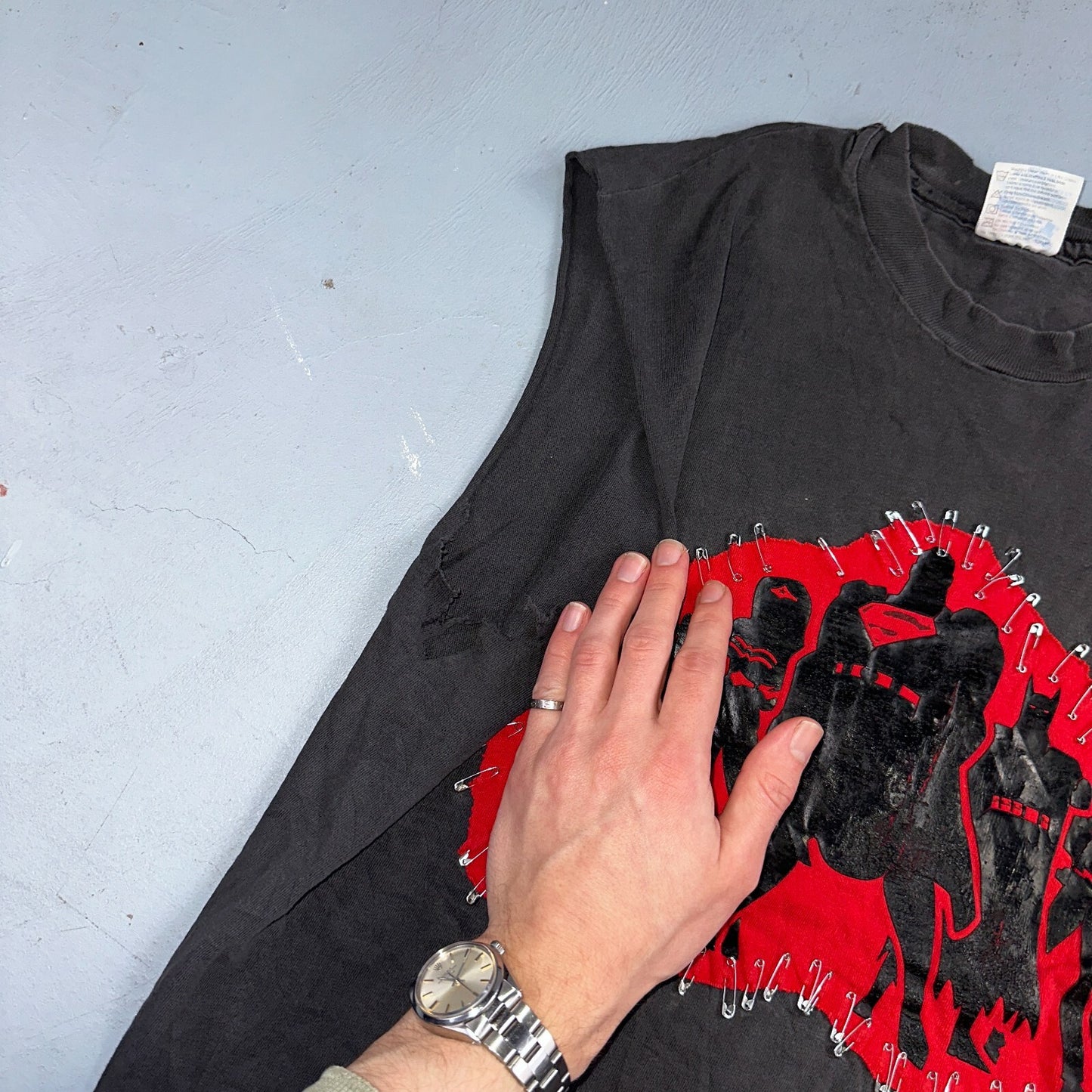 Super Hero Chopped Cut Sewn Custom VTG T Shirt Hanes 80s Beefy Rare Fun Batman